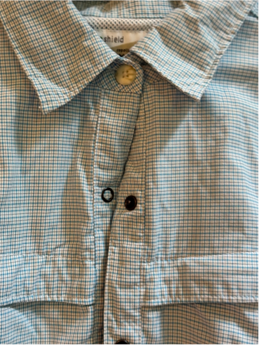 Women's ExOfficio Blue and White Plaid Long Sleeve Button Down Shirt, Size L - Picture 3 of 16